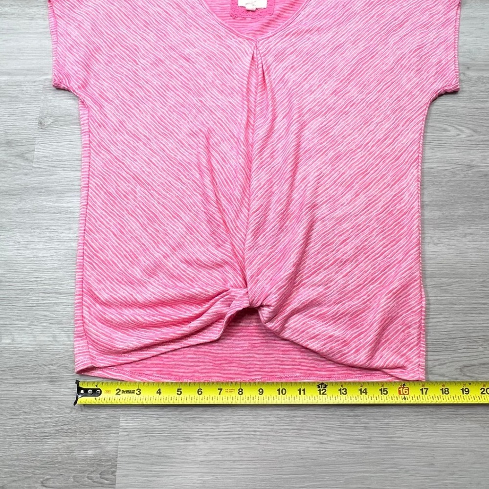 Cupio Womens Twist Front Top Size Medium Pink Striped Short Sleeve Casual Blouse - Picture 9 of 11